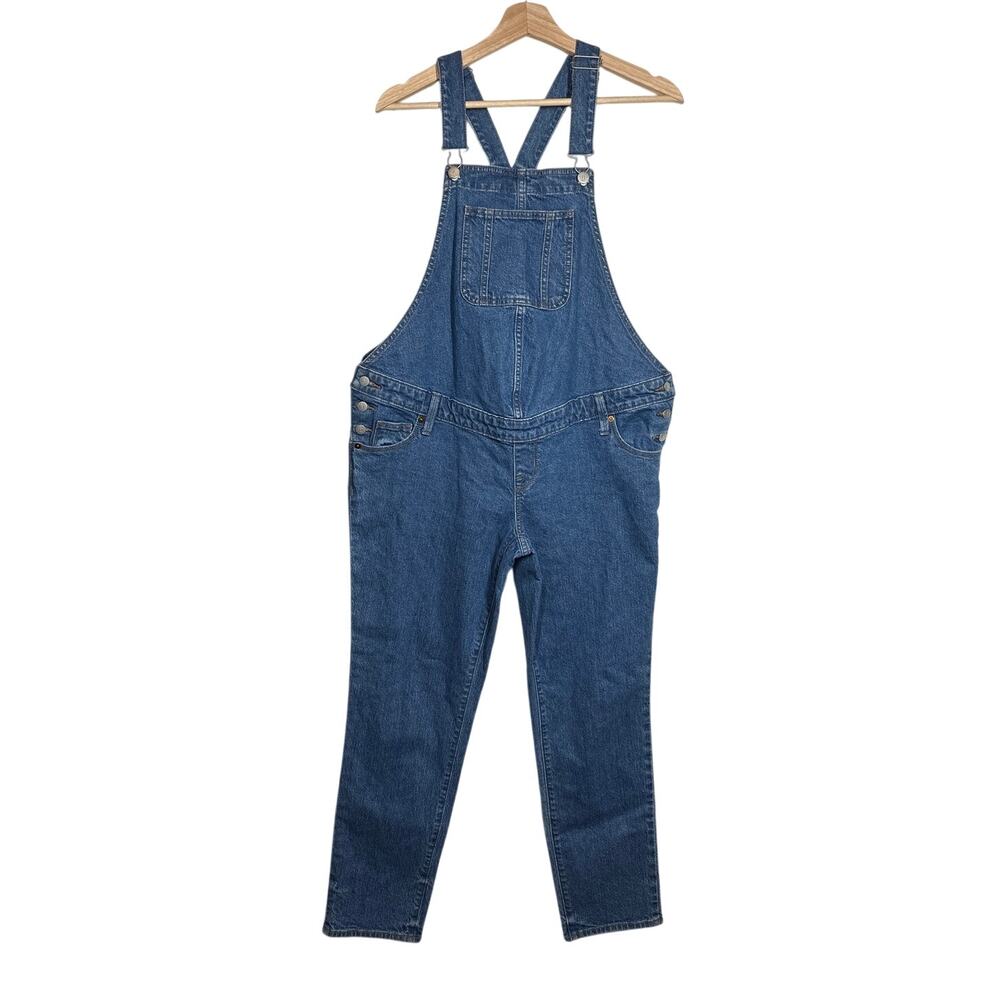 Isabel Maternity Denim Overalls Jumpsuit Med Wash Adjustable Straps Skinny Leg 4